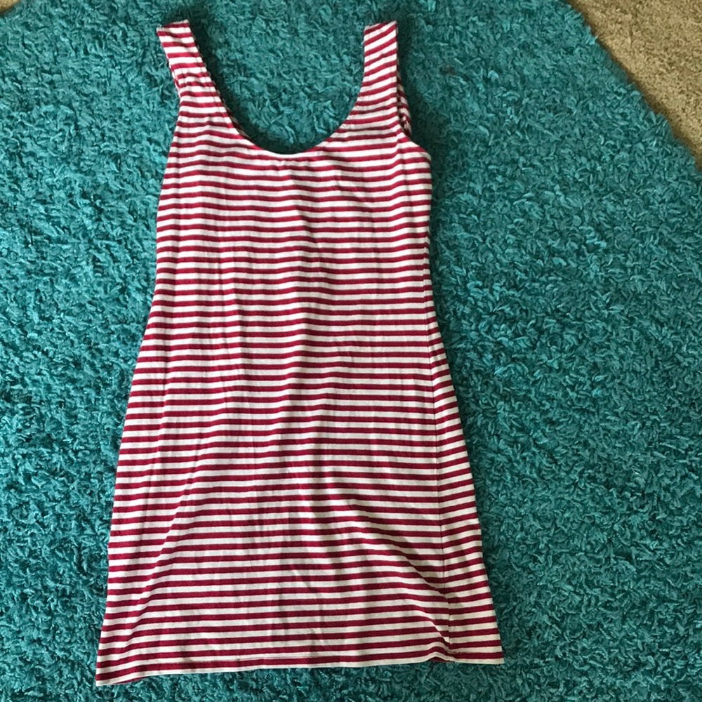 Red and cream striped A-Line dress